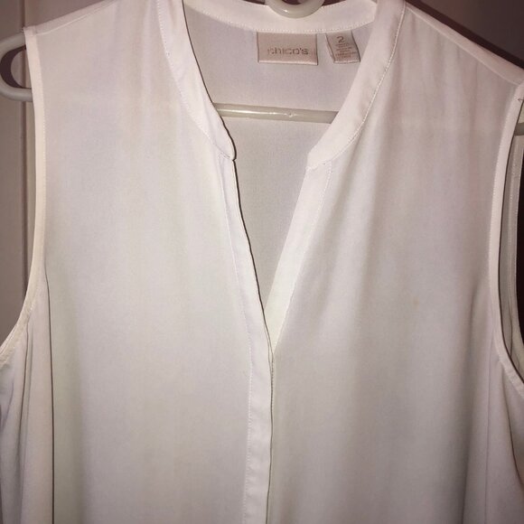 CHICOS WHITE SLEEVELESS CHIC TIE HEM JOYA TANK BUTTON-UP SIZE 2 (L) NWOT - Picture 5 of 9